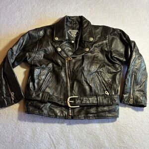 Kids Diamond Plate Genuine Leather Black Motorcycle Jacket Size 8/9